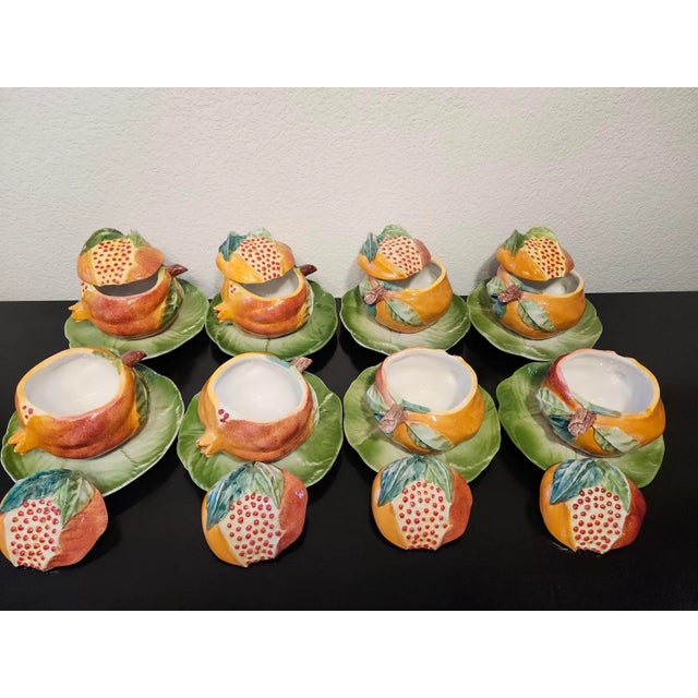 Vietri Pomegranate Tureens With Leaf Plates Trompe l'Oeil Majolica Serving Set for 8 Late 20th Century - Rare Set For Sale - Image 15 of 18