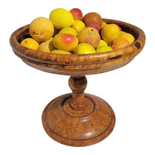 24 Pcs. Alabaster Mini Stone Fruit W/ Birds Eye Maple Compote For Sale