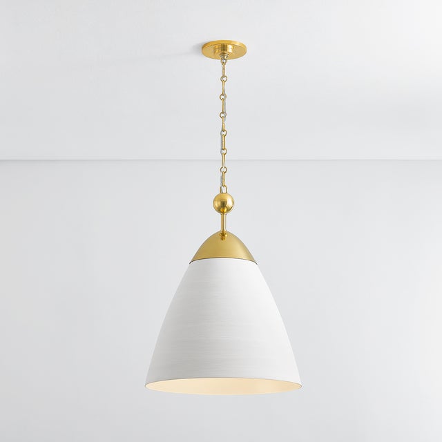 Contemporary Hudson Valley Lighting Bronson 19.25 in. 1 Light Pendant in Aged Brass and White Plaster Finish For Sale - Image 3 of 6