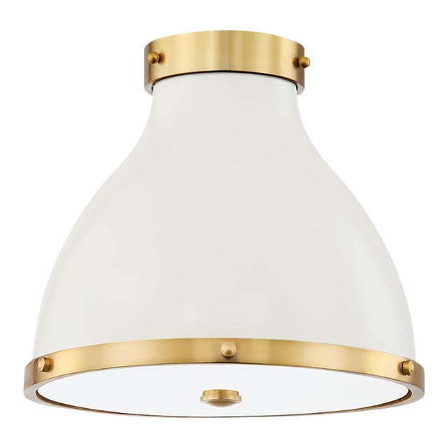 Mark D. Sikes 2 Light Painted No. 3 Flush Mount, Aged Brass & Off White For Sale