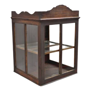 19th Century Antique Wood & Glass Counter Top Display County Store Pie Safe Display Cabinet