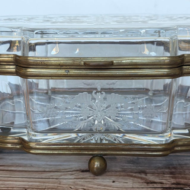 Metal Late 20th Century Oversized Polish Lead Crystal and Brass Ormolu Jewelry Casket For Sale - Image 7 of 14