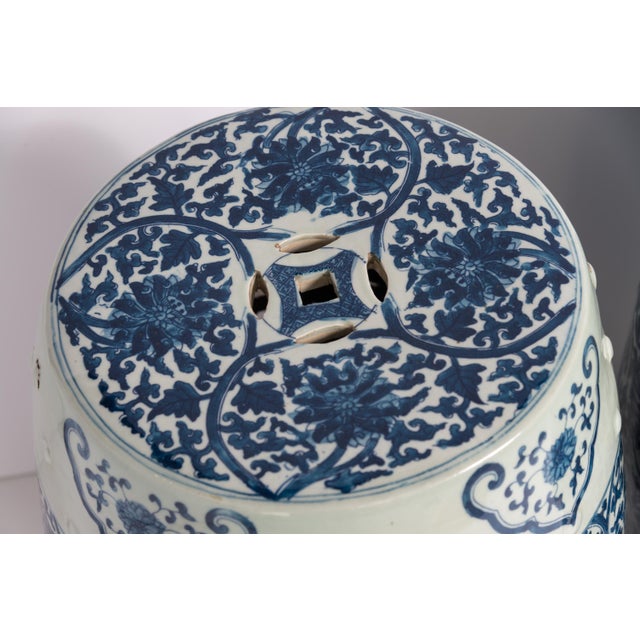 Pair of Blue and White Porcelain Chinese Oriental Drum Garden Seat For Sale In West Palm - Image 6 of 9