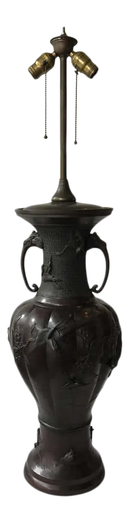 Large 1910 Bronze Japanese Table Lamp