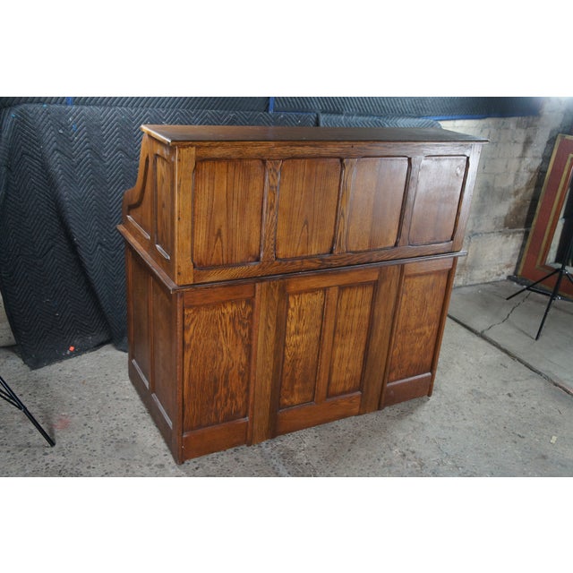 Antique Quartersawn Oak Tambour Roll Top Kneehole Secretary Bankers Writing Desk For Sale - Image 16 of 17