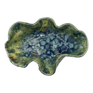 Vintage Funky Abstract Handmade Scalloped Edge Stoneware Pottery Glazed Bowl