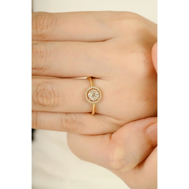 Not Yet Made - Made To Order 14k Yellow Gold Round Brilliant Diamond Cluster Halo Engagement Ring Size 5.5 For Sale - Image 5 of 13