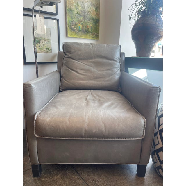 Contemporary Gray Leather Arm Chair and Ottoman For Sale - Image 3 of 9
