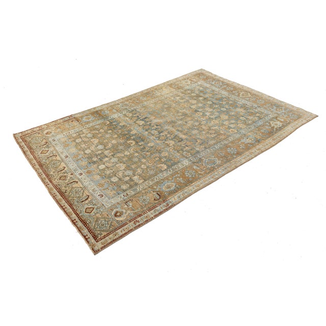 Antique Malayer Wool Rug With All-Over Botanical Motif in Muted Blue & Ochre For Sale - Image 9 of 9