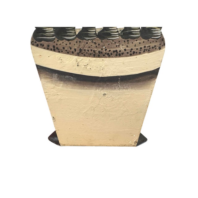 Vintage Hand Painted Tole Trompe l'Oeil Potted Pink Hyacinth Floral Arrangement Bookends / Flower Dummy Boards, a Pair For Sale - Image 4 of 5