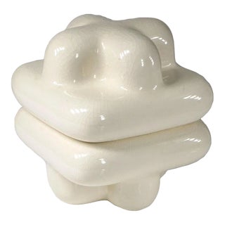 Designer Pop Art Ceramic Puffy Mod Box W/Crackle Glaze For Sale