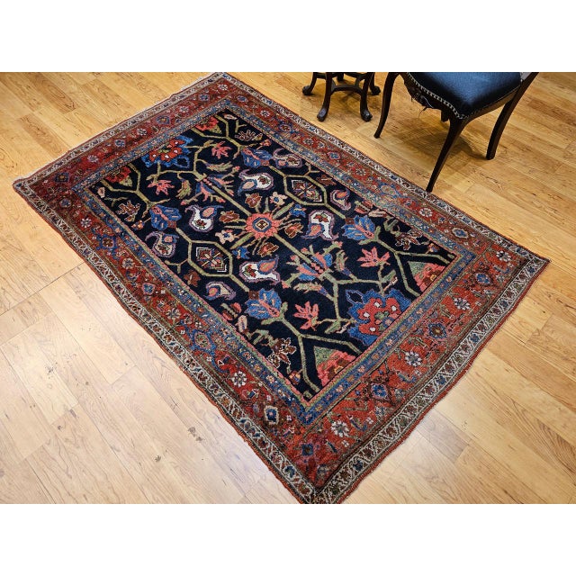 1900 - 1909 Antique Persian Mahal Sultanabad Rug, Hand-Knotted Wool, Geometric Pattern, 4x7, Navy & Red For Sale - Image 5 of 18