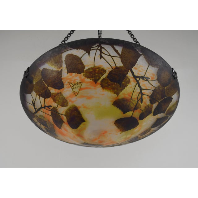 Large French Art Deco Pendant Light by Daum & Majorelle - 1925 Cameo Chandelier France For Sale - Image 11 of 15