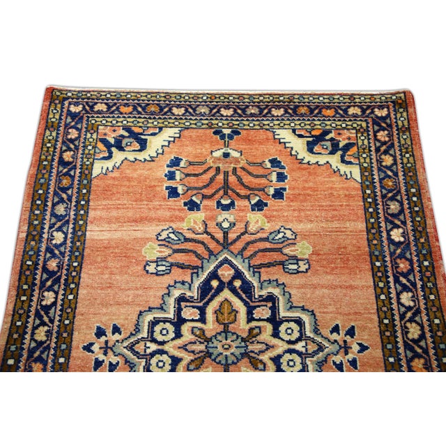 1960s Salmon & Blue Vintage Turkish Rug 3'6" X 5' For Sale - Image 4 of 6