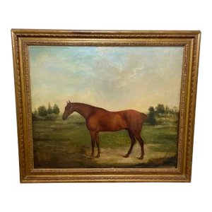 19th Century Oil Painting Portrait Bay Hunter Horse Partisan by James Barenger C1827 Bred by 4th Duke of Grafton