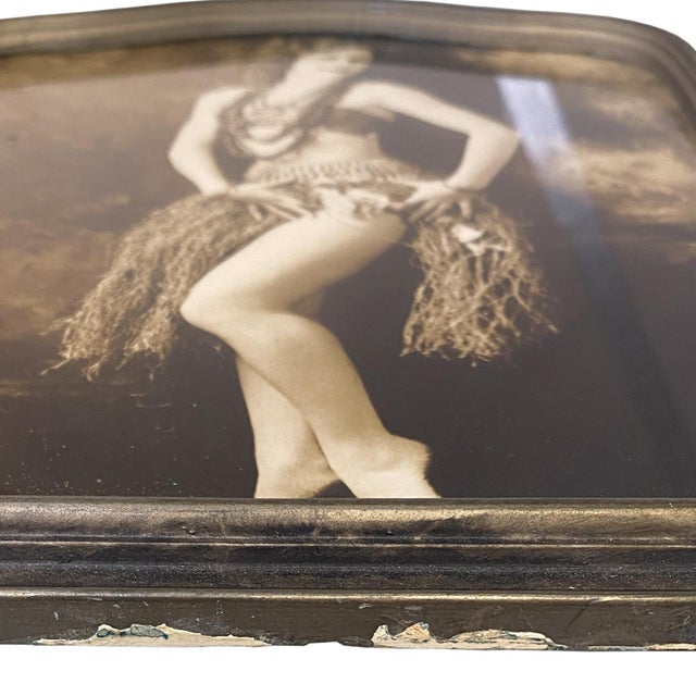 Art Deco Antique Hula Dancer Sepia Tone Photograph in Ornate Antique Frame For Sale - Image 3 of 6