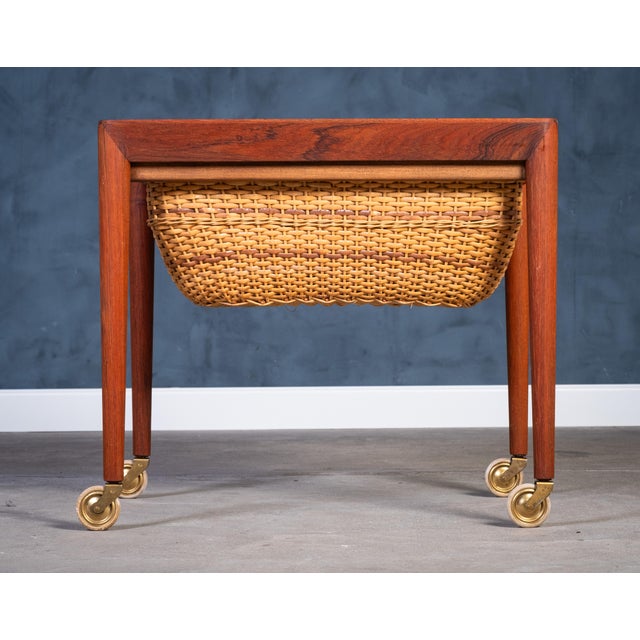 Mid-Century Modern Vintage Teak Sewing Table by Erik Severin Hansen for Haslev Møbelsnedkeri, 1960s For Sale - Image 3 of 8