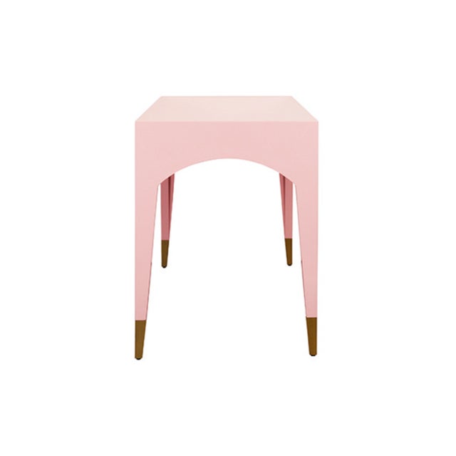 2020s Matthew Izzo Home Mandi Glossy Pink Lacquer One Drawer Desk With Antique Brass Foot Caps For Sale - Image 5 of 8