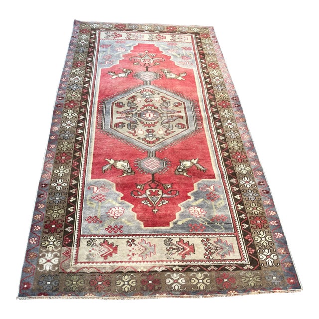 Vintage Oushak Handmade Rug- 3′11″ × 7′7″ For Sale