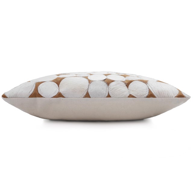 Luxury Ivory Pebble Genuine Cowhide Pillow 18x18 | Handmade Designer Leather Cushion For Sale - Image 4 of 7