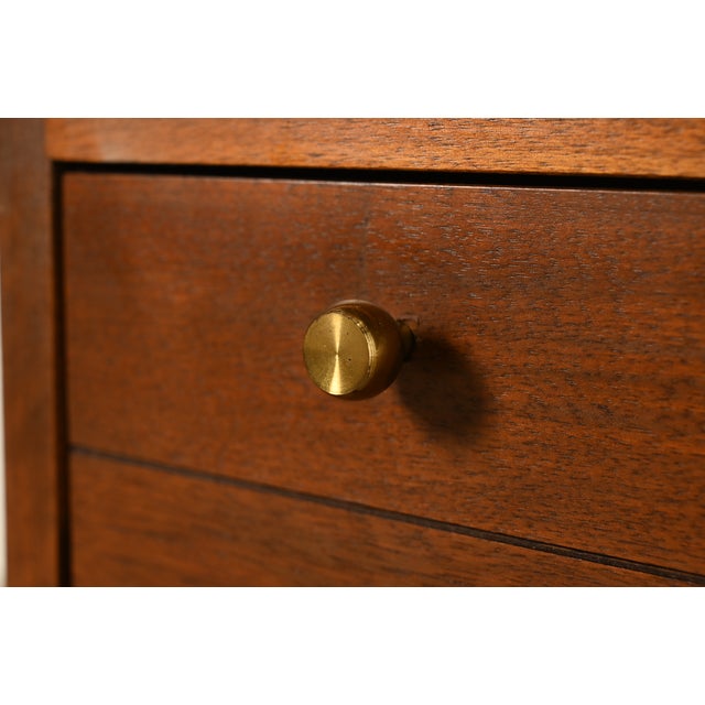 Paul McCobb Style Mid-Century Modern Walnut and Woven Shelf End Tables by Lane, Circa 1960s For Sale In South Bend - Image 6 of 15