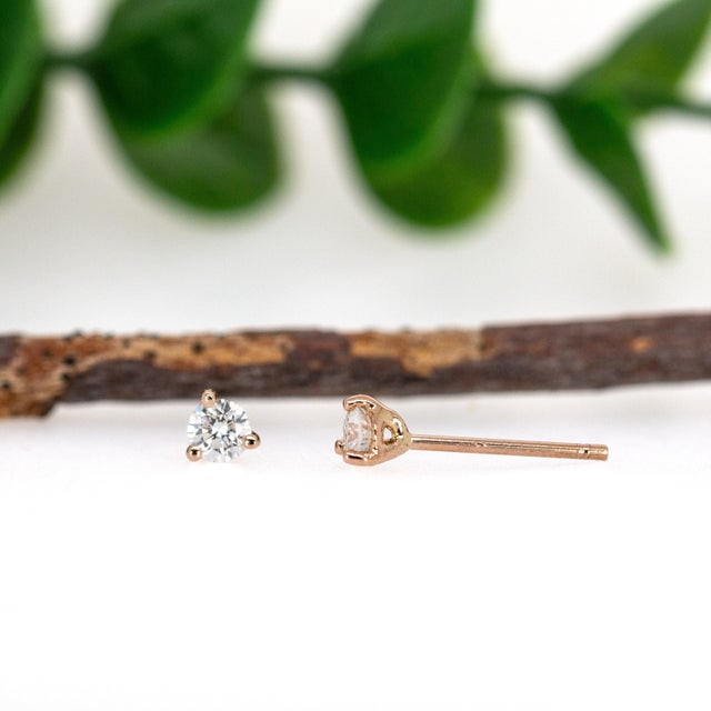 2020s Round 3mm - Lab-Created Diamond Martini Studs in 14k Solid Gold-Set of 2 For Sale - Image 5 of 6