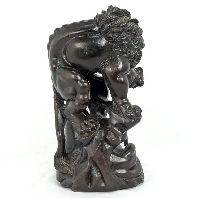 Late 20th Century Vintage Japanese Large Carved Wood Sculpture Okimono Lion With Cubs – 20th C For Sale - Image 5 of 11