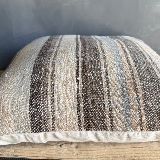Early 21st Century Vintage Turkish Rug Hemp Pillow With Down Insert 22" X 22" For Sale - Image 5 of 6
