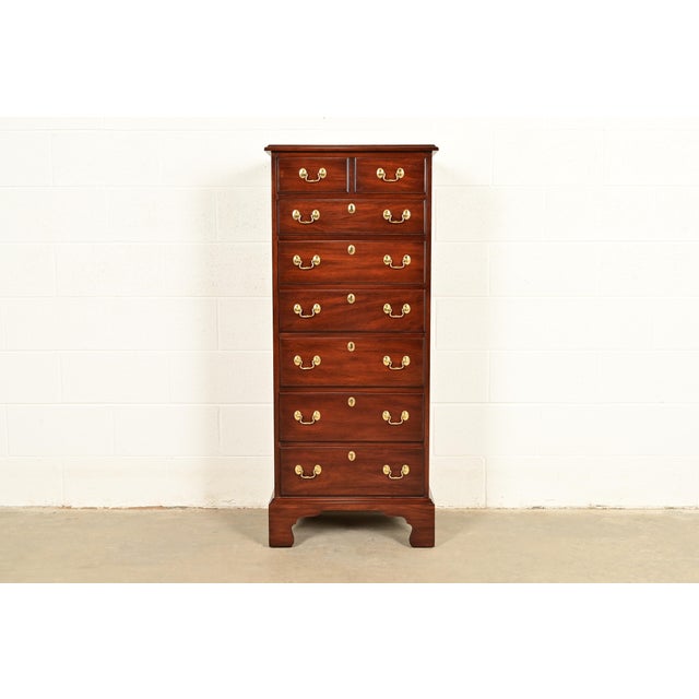 Henkel Harris Chippendale Carved Solid Mahogany Lingerie Chest or Highboy Dresser For Sale - Image 14 of 14