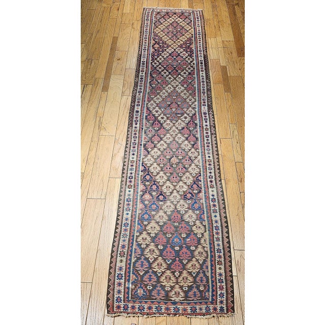 Tan Antique Persian Varamin Kilim Runner, Handwoven Wool, Caucasian Geometric Pattern, 3x15 For Sale - Image 8 of 16