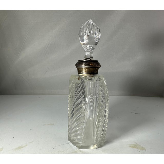 Sterling Silver Cut Crystal Perfume Bottle: Acorn Stopper, Ribbed Design For Sale - Image 4 of 10