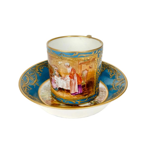 French 19th Century French Blue Ground Porcelain Cup & Saucer For Sale - Image 3 of 9