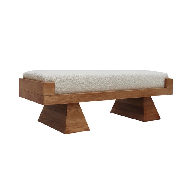 Italian Brutalist Bench in Oak and Wool Bouclé, 2000s For Sale - Image 6 of 11