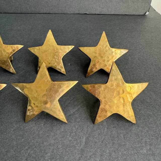 Vintage Brass Star Napkin Ring Holder Set of 8 Holiday Entertaining For Sale - Image 6 of 10
