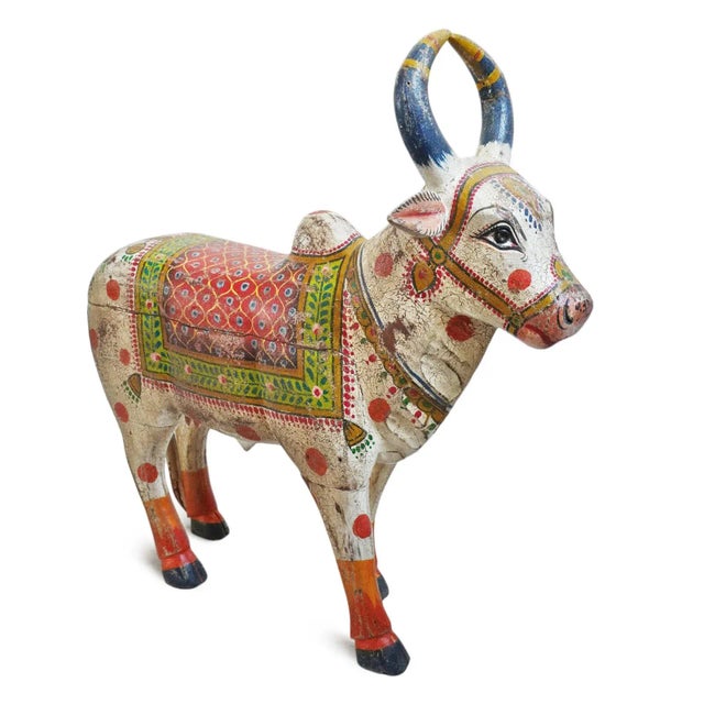 Antique Wood Painted Brahma Cow For Sale - Image 4 of 9