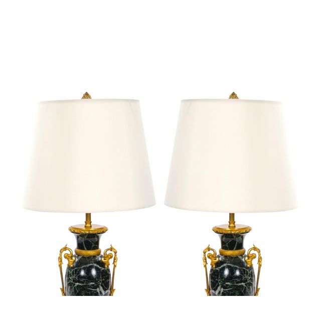 Pair Bronze-Mounted Antico-Verde Marble Urn-Form Table Lamps French, 19th Cent For Sale - Image 4 of 13