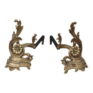 1950s French Brass Andirons - A Pair For Sale