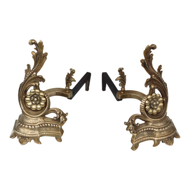 1950s French Brass Andirons - A Pair For Sale