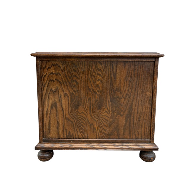 Brown 1970s Ethan Allan Charter Oak Jacobean End Table Bachelors Silver Chest Nightstand For Sale - Image 8 of 15