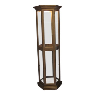 Lighted 6-Shelf Curio Cabinet With Antique Gold Finish For Sale