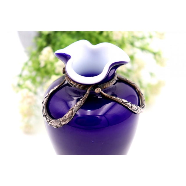 Blue Porcelain Pot with Silver Applications For Sale - Image 5 of 6