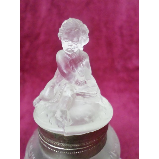 Antique French Satin Glass Cherub Top With North Wind Face Center Inkwell For Sale - Image 4 of 12