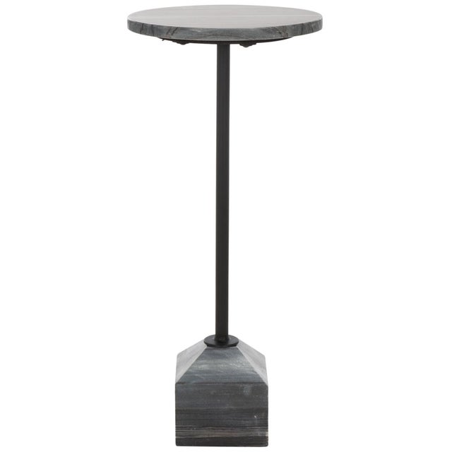 Metal Sumer Marble Drink Table in Grey Marble / Black For Sale - Image 7 of 8