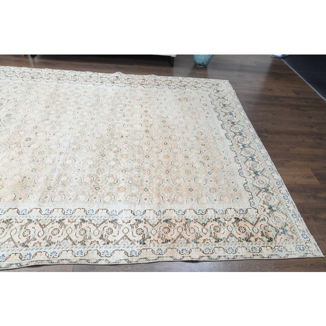 1970s Vintage Persian Handmade Wool Cotton Beige Area Rug For Sale - Image 10 of 11