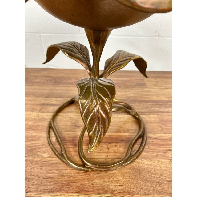 Gold Vintage Walker Foundry Hollywood Regency Style Aluminum Gold Decorated Dogwood Table with Glass For Sale - Image 8 of 11