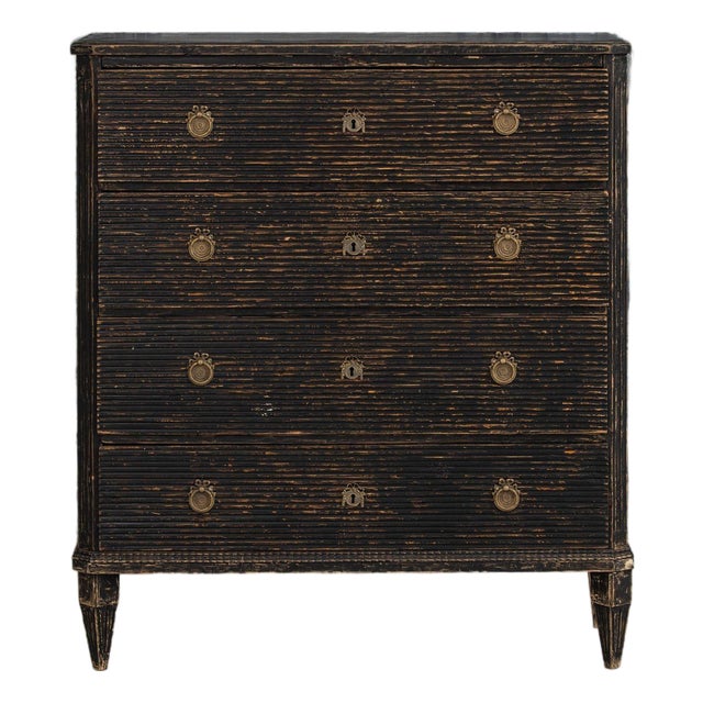 18th Century Swedish Gustavian Period Reeded Commode in Original Black Paint For Sale
