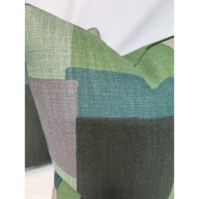 Transitional Peter Dunham "Collage" in Green/Gray 22" Pillows-a Pair For Sale - Image 3 of 3
