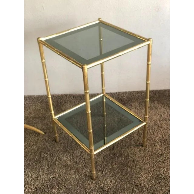 Side Table in Bamboo-Style Brass and Smoked Glass in the style of the Maison Bagues, 1960s For Sale - Image 4 of 4