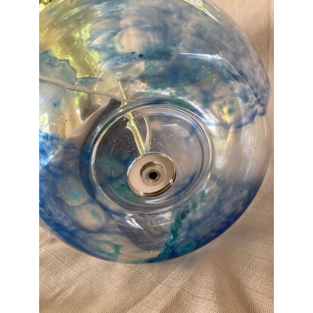 Metal Mid-Century Eva Englund Pukeberg Sweden Art Glass Chrome Hand Blown Blue Swirl Lamp For Sale - Image 7 of 10