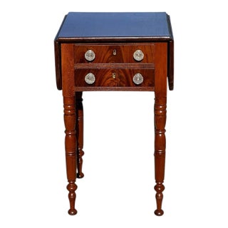 Antique Sheraton Vermont Mahogany Dropleaf Work Table With Sandwich Glass Pulls For Sale